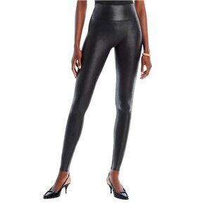 SPANX Classic Faux Leather Shimmer Black Leggings, S/P